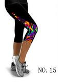 Flower Print Side Triangle Fashion 3/4 Pants Yoga Sport Leggings - Oh Yours Fashion - 11