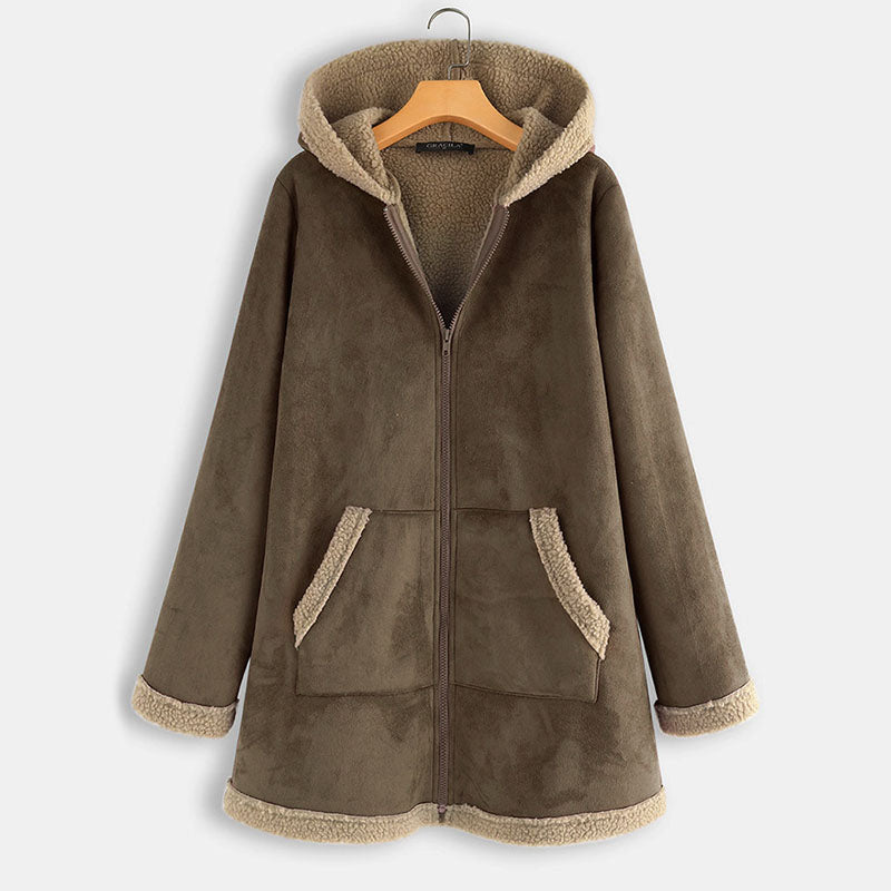 Plus Size Hooded Suedette Coat