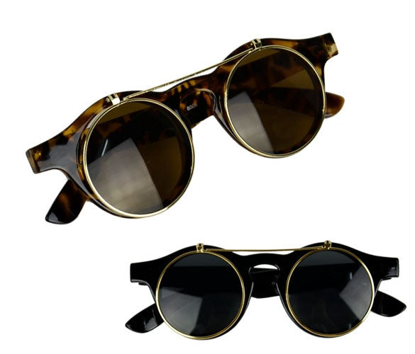 Women's Mens Retro Style Flip Up Round Steampunk Sunglasses - Oh Yours Fashion - 1