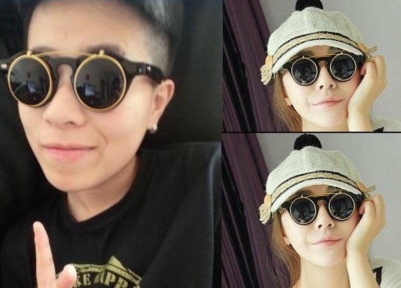 Women's Mens Retro Style Flip Up Round Steampunk Sunglasses - Oh Yours Fashion - 7