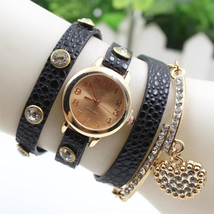 Crystal Heart PU Strap Wristwatch - Oh Yours Fashion - 3
