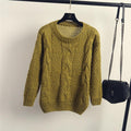 Pure Color Cable Knit Wear Long Sleeves Scoop Sweater