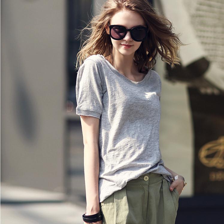 Scoop Short Sleeves Pure Color Casual Loose T-shirt - OhYoursFashion - 2