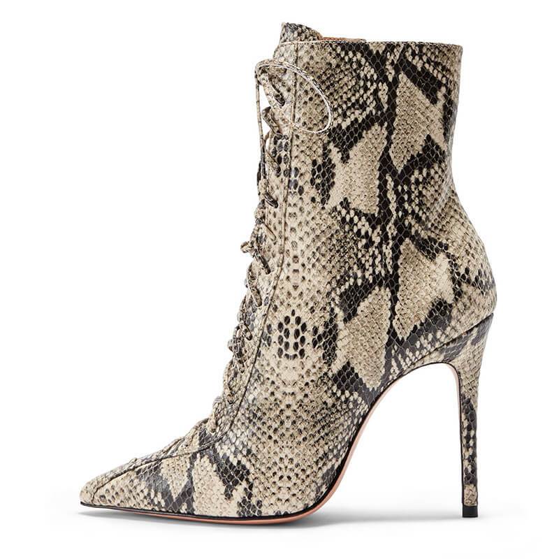 Sexy PU Snakeskin Point Toe Strap High Heel Boots