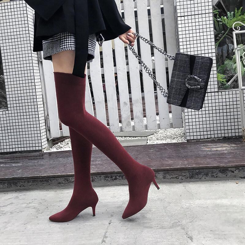 High Heel Pointed Toe Over Knee Sock Boots