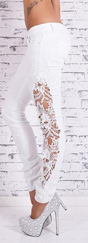 Plus Size Lace Patchwork Slim Straight Low Waist Jeans - Oh Yours Fashion - 2