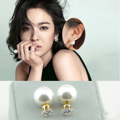 Fashion Crystal Zircon Double Pearl Earring - Oh Yours Fashion - 11