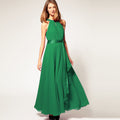 Chiffon Pure Color O-neck Irregular Sleeveless Long Dress - Oh Yours Fashion - 4