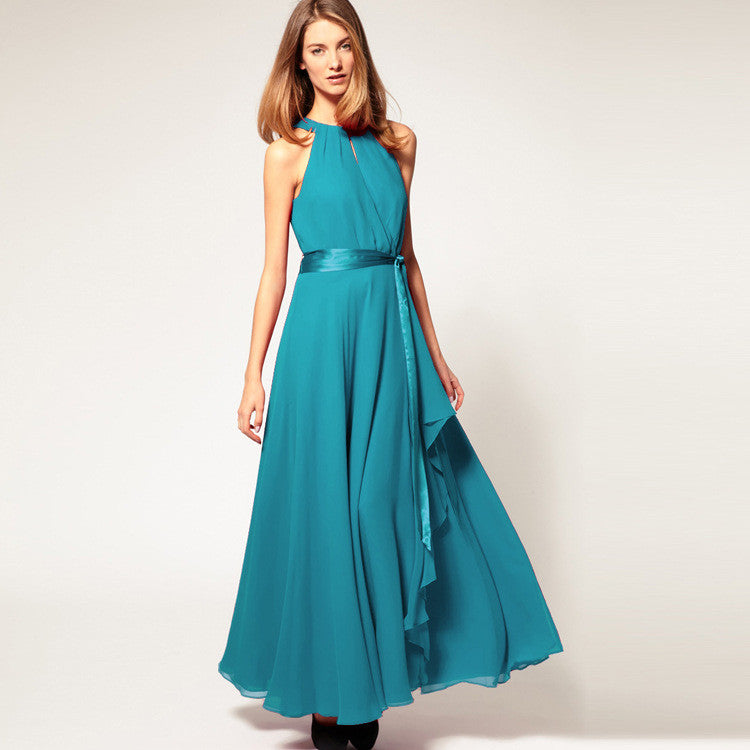 Chiffon Pure Color O-neck Irregular Sleeveless Long Dress - Oh Yours Fashion - 5
