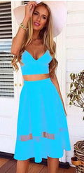 Spaghetti Strap Patchwork Crop Top with Long Skirt Two-piece Dress - OhYoursFashion - 10