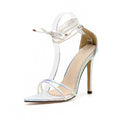 Silver Strappy Ankle  Pointed Toe Metallic Sandals