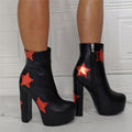 Black PU Platform Star High Heel Ankle Boots