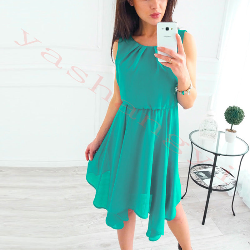 Candy Color Pleated Women Knee-length Bohemian Dress