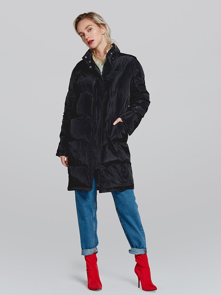 Stand Collar Solid Color Women Oversized Long Down Coat