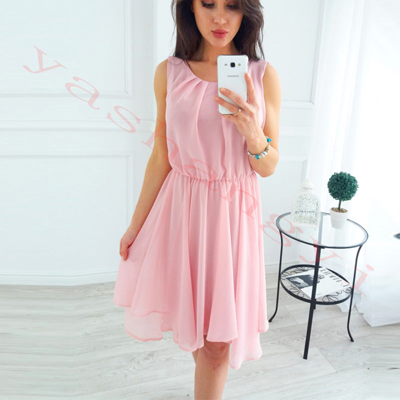 Candy Color Pleated Women Knee-length Bohemian Dress