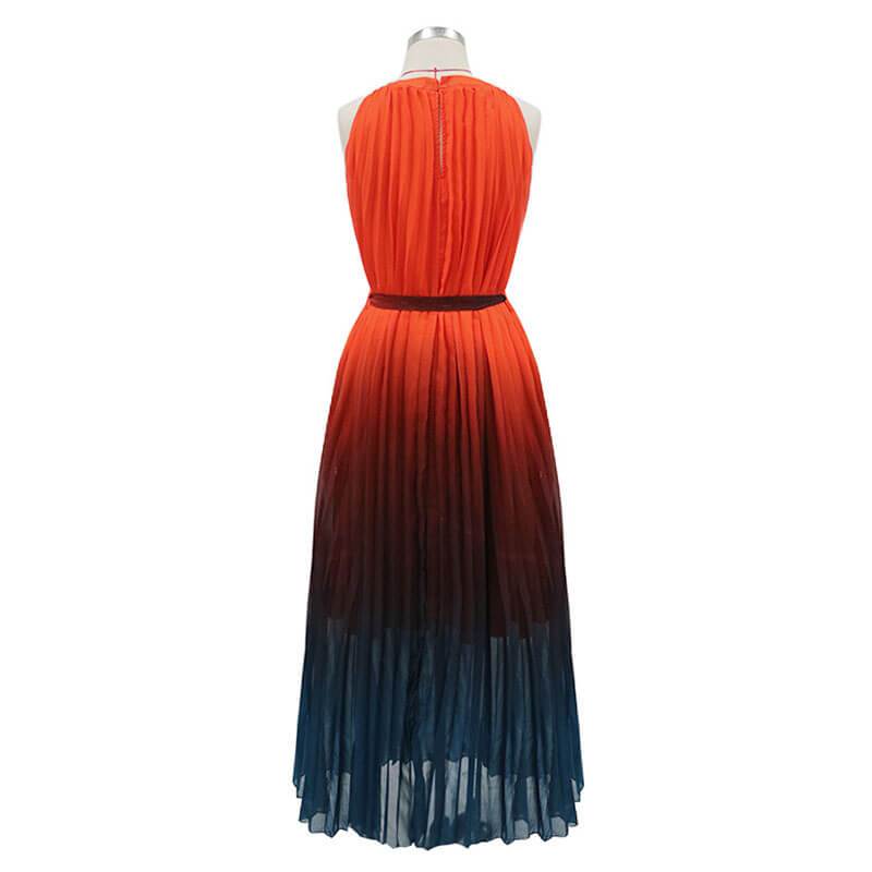 Gradient Color Large Hem Pleated Long Dress