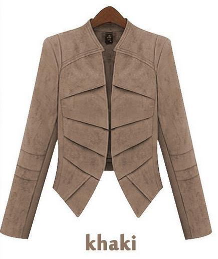Irregular Shirring V-neck Long Sleeves Imitation Fur Blazer Coat - OhYoursFashion - 2