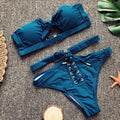Strapless Bowknot Lace Up Pure Color Two Pieces Bikinis