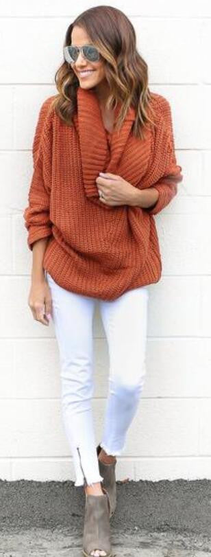 Turtle Neck Knitting Long Sleeves Loose Sweater - Oh Yours Fashion - 2