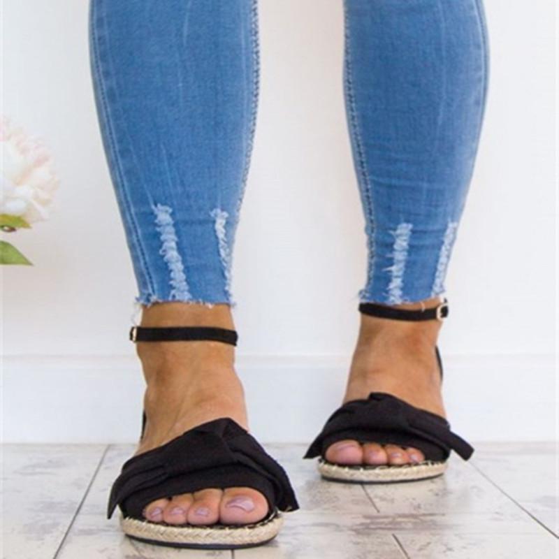 Weave Bowknot Peep Toe Ankle Strap Women Flat Sandals