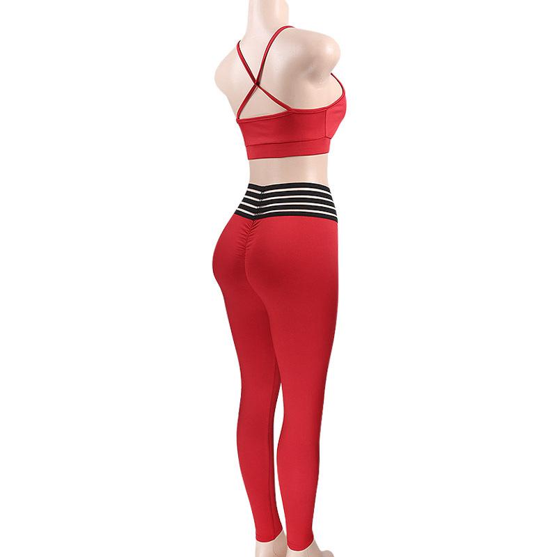 Cami Top with High Waist Patchwork Long Skinny Pants Red Two Pieces Sports Set Outfits