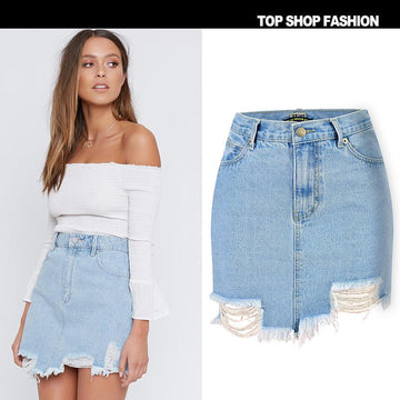 Holes Zipper High Waist Packets Tassels Irregular Slim Short Skirt