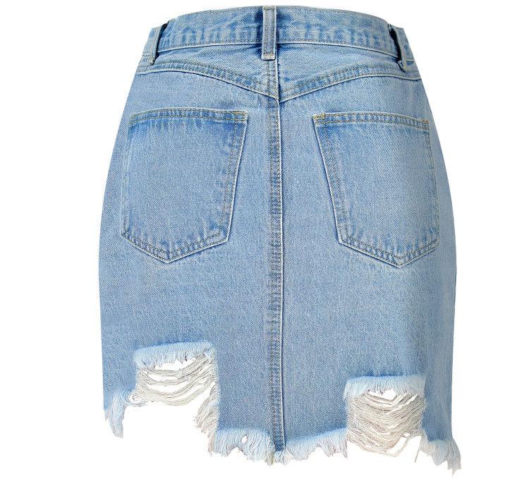 Holes Zipper High Waist Packets Tassels Irregular Slim Short Skirt
