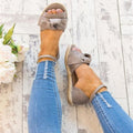Weave Bowknot Peep Toe Ankle Strap Women Flat Sandals