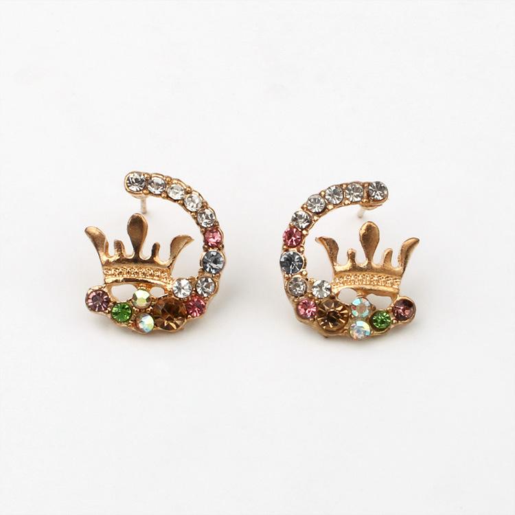 Fashion Ladies Chic Lovely Shinny Crystal Rhinestone Hollow Crown Ear Stud Earring Gift