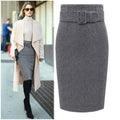 Fashion Belt Buckle Pure Color Cotton Pencil Skirt - Oh Yours Fashion - 2