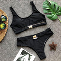 Straps Hasp Hollow Out High Waist Two Pieces Swimwear