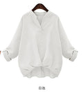 V-neck Pure Color Plus Size Irregular Short Sleeves Blouse - OhYoursFashion - 5