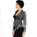 Rives Lapel Zipper Decorate Women Slim Irregular Short Denim Jacket