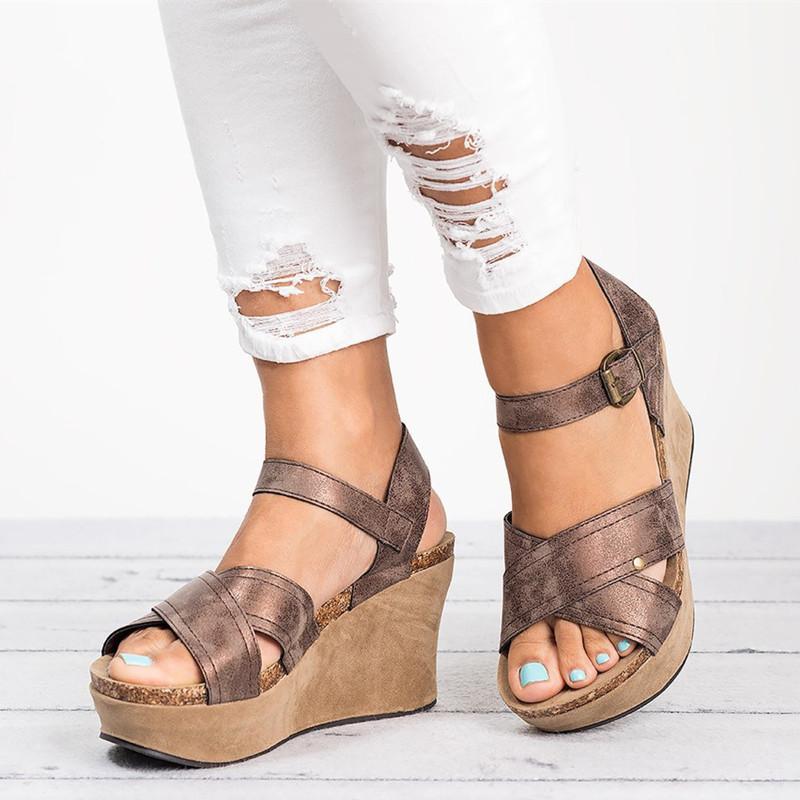 Roman Open Toe Platform Ankle Wrap Wedge Women Sandals