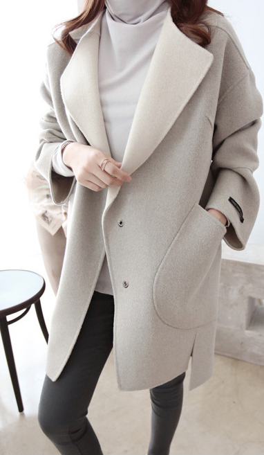 Turn-down Collar Loose Cocoon Type Long Sleeves Slim Coat