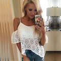 Spaghetti Strap Hollow Out Off-shoulder Irregular Lace Blouse - Oh Yours Fashion - 1
