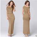 Pure Color O-neck Short Sleeve Long Dress - Oh Yours Fashion - 1