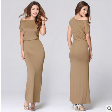Pure Color O-neck Short Sleeve Long Dress - Oh Yours Fashion - 1