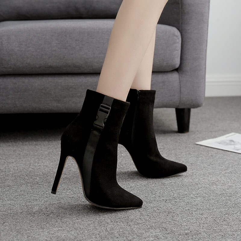 Leather High Heel Suede Calf Boots