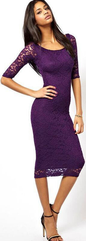 Fashion 3/4 Sleeves Bodycon Long Lace Dress - Oh Yours Fashion - 3