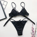 Front Tie Lace Mid Rise Thong Bottom Bikinis
