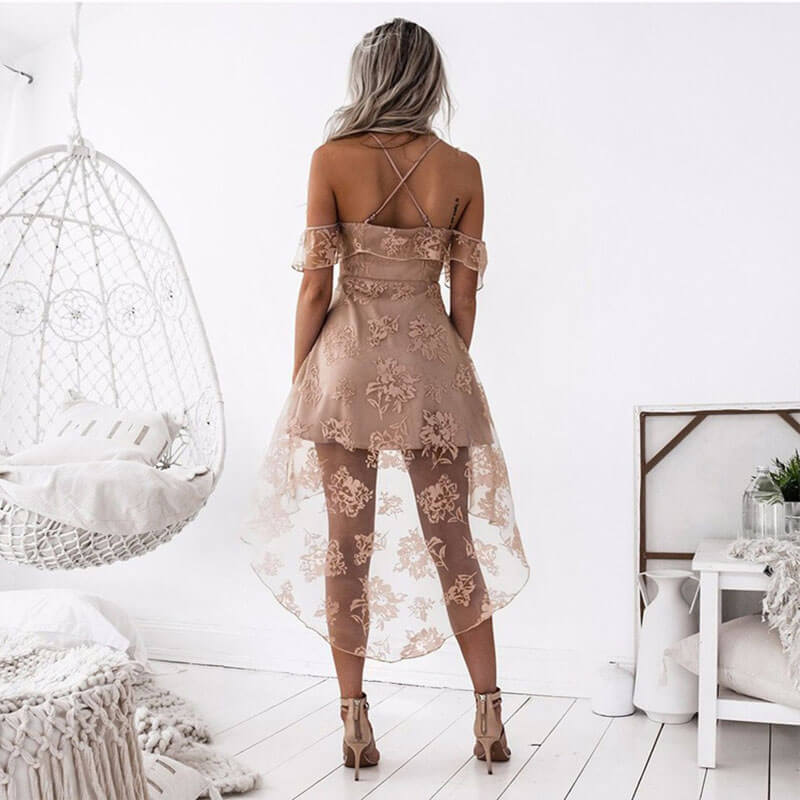 Low High See Through Floral Sling Dress