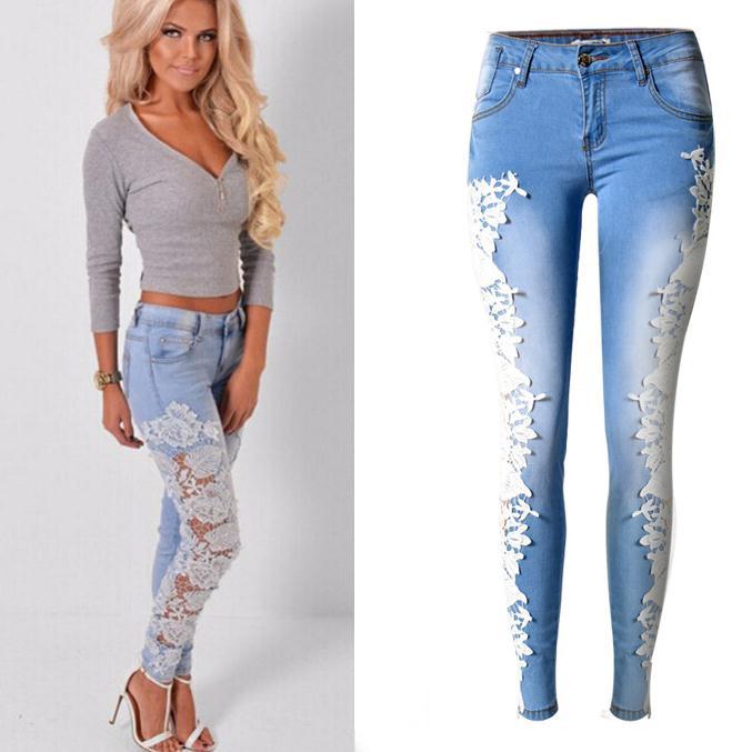 Lace Patchwork Hollow Low Waist Straight Hot Jeans - OhYoursFashion - 1