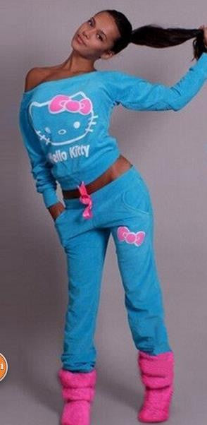 Hello Kitty Print T-shirt Pants Activewear Two Pieces Sports Suit - Oh Yours Fashion - 1