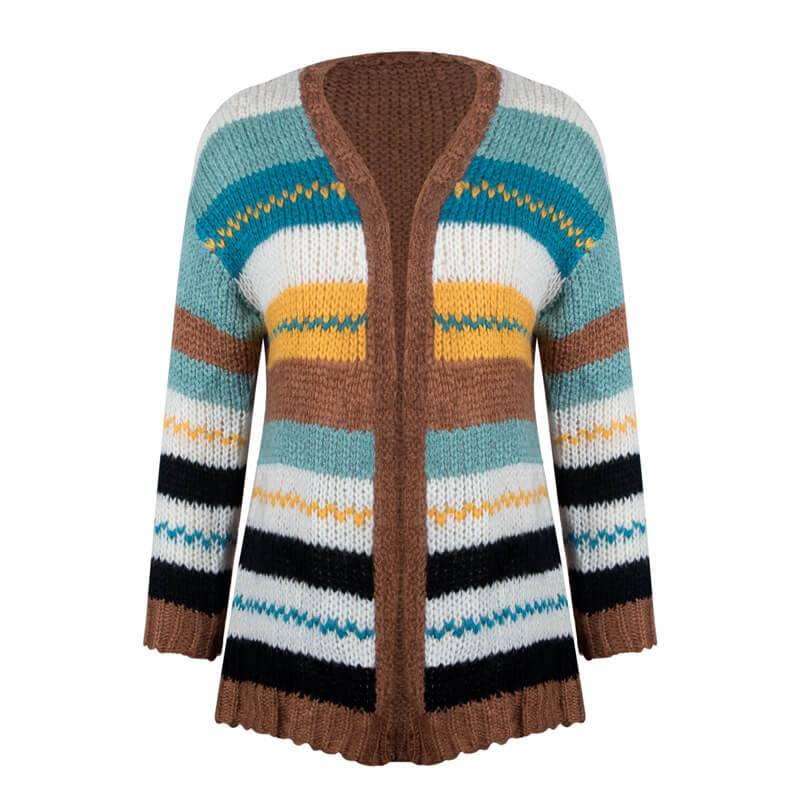 Open Front Colorblock Striped Knit Cardigan