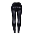 PU Solid Black Color Zipper Women Skinny Legging