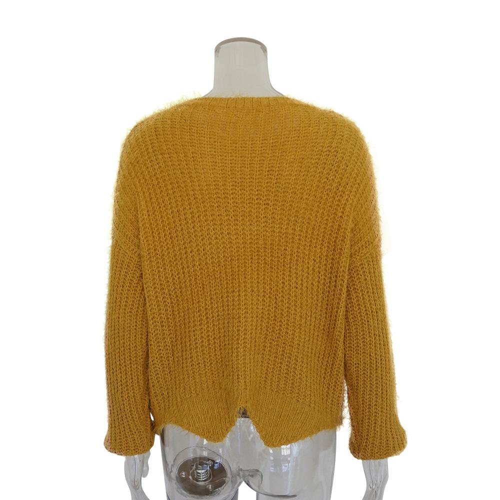 Round Neck Solid Color Irregular Loose Women's Sweater
