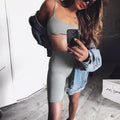 Spaghetti Straps Cami Crop Top with High Waist Shorts Two Pieces Set