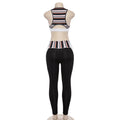 Stripe Crop Top with High Waist Patchwork Pants Women Two Pieces Set
