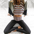 Stripe Crop Top with High Waist Patchwork Pants Women Two Pieces Set